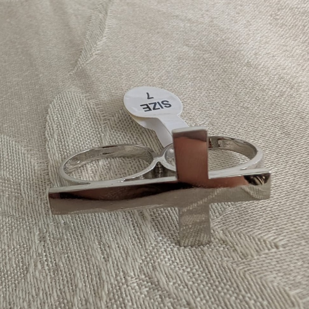 Two Finger Double Finger Cross Ring Silver Size 6 Size 7 - Picture 4 of 5